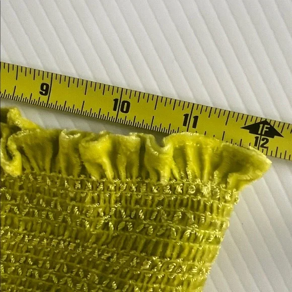 La Plage Smocked Tiered Velvet Mini skirt in Chartreuse silk XS - Picture 6 of 7